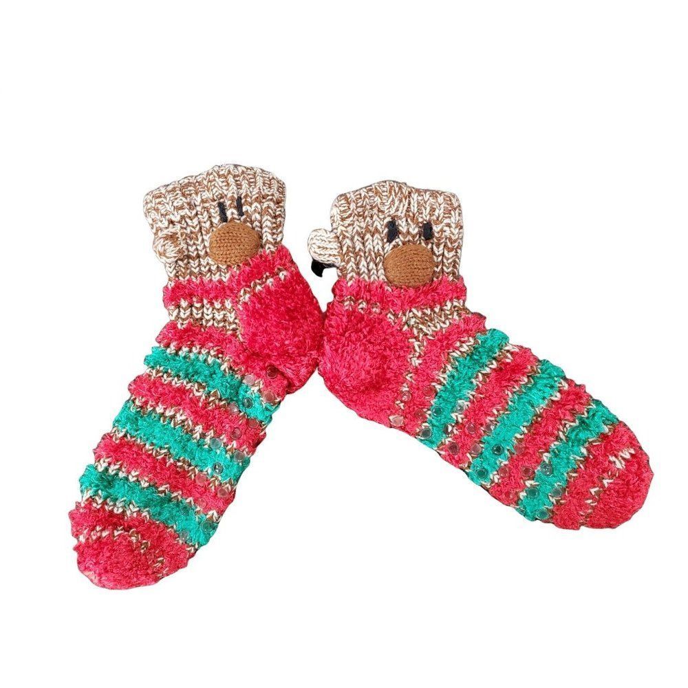 Sock Monkey Socks one size striped knitted red green